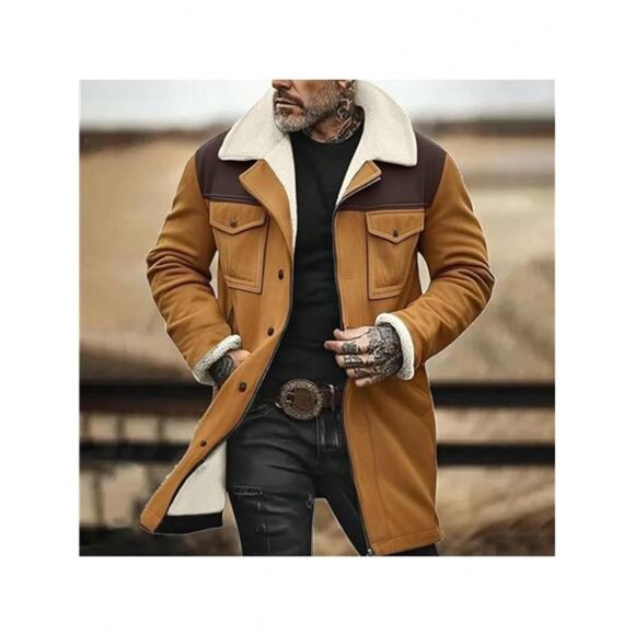 Mens Western Cowboy Vintage Jacket Plush Collar Coats - Picture 4 of 6